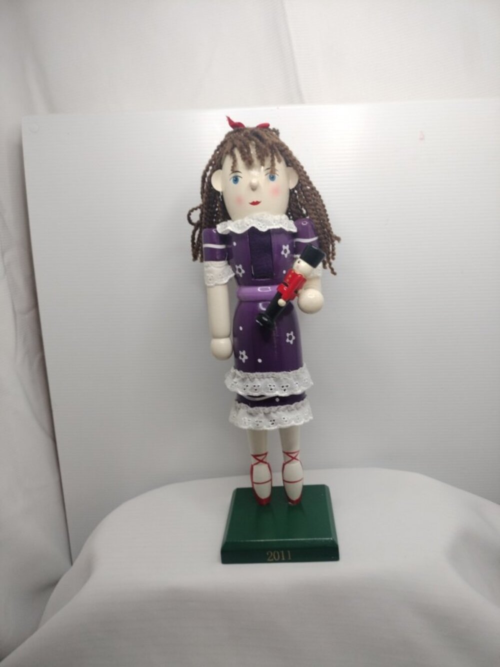 14" Tall Ballerina Wooden Nutcracker Soft Brown Hair Year 2011 Holding A Soldier